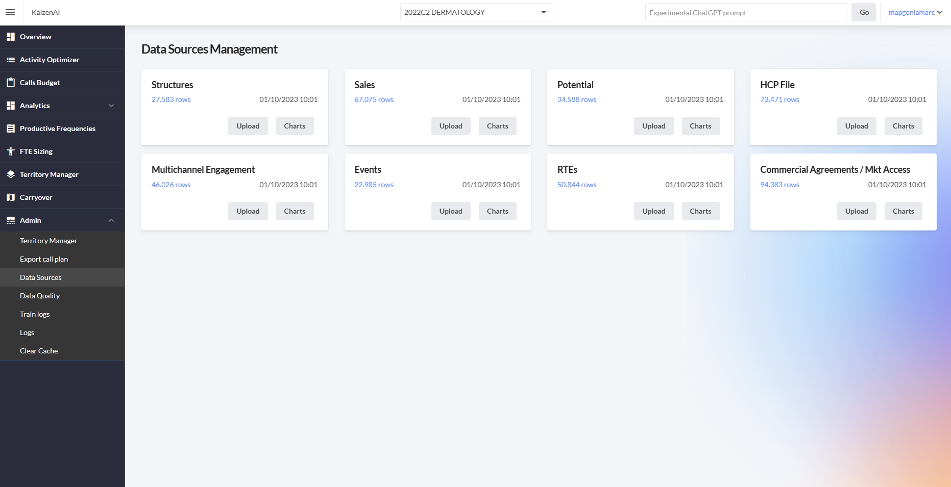 Data Governance · Commercial data inputs. Manage platform data inputs, including commercial agreements. This screen shows data sources, not agreement-impact results.